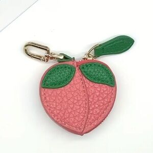Peach Purse Bag Charm Zippered Coin AirTag AirPod storage Keychain NWT